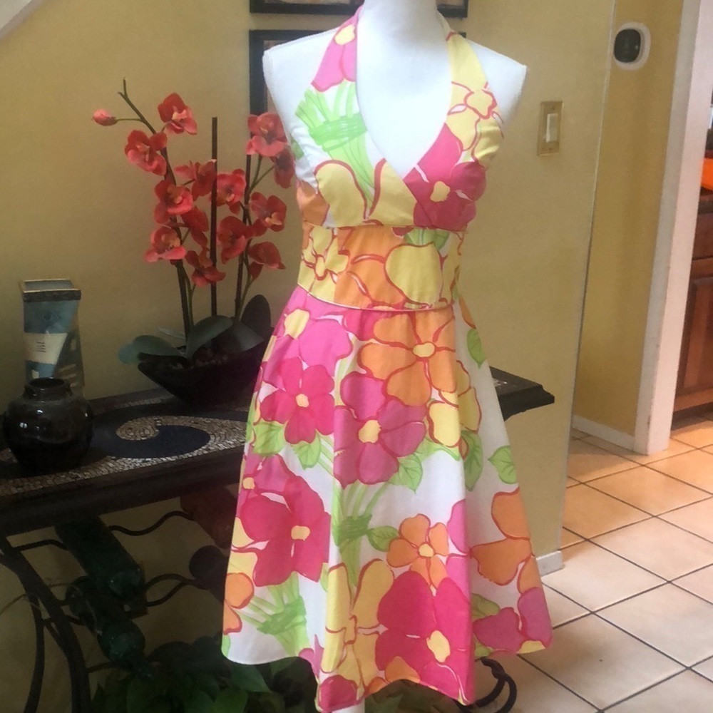 Lilly Pulitzer🚫SOLD🚫White Label Vintage Floral Midi Halter Tie A line Dress - Picture 2 of 15